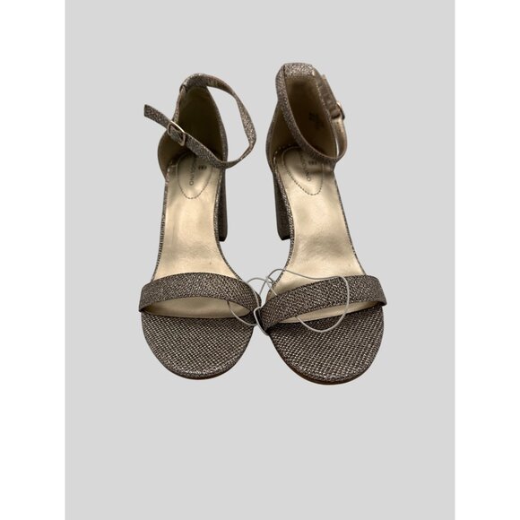 Bandolino 8M Glittery Gold Open Toe Heel Sandals Ankle Strap Buckle Closure - Picture 14 of 16
